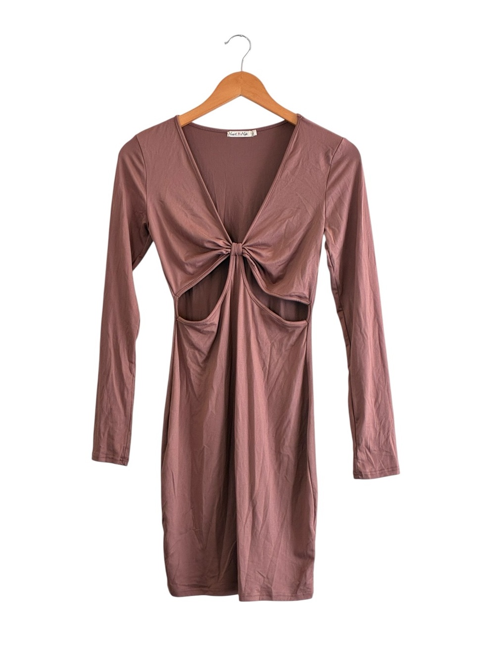Heart Hips | LIKE NEW pink long sleeve bodycon deep v-neck cut out dress small